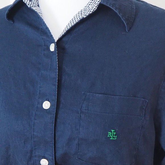 Lauren Ralph Lauren Dresses & Skirts - Lauren Ralph Lauren 100% Linen Shirt Dress Sz Medium Petite Navy Preppy Luxury